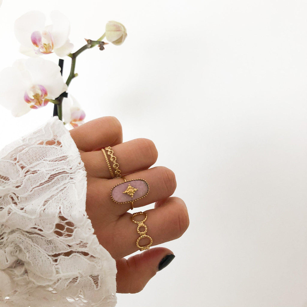 Bague petits et grands cercles ajourés en acier inoxydable doré-Lany-bijoux