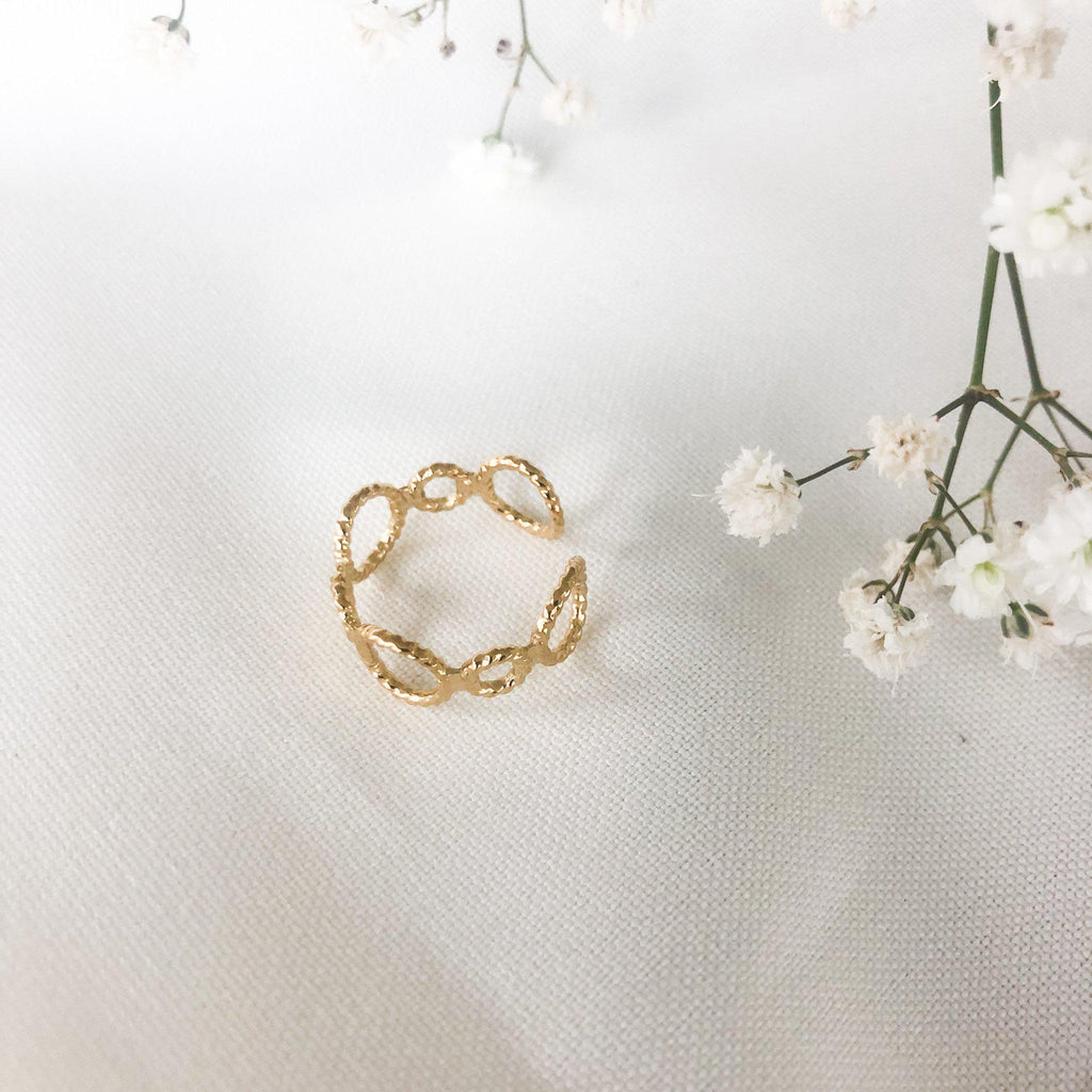 Bague petits et grands cercles ajourés en acier inoxydable doré-Lany-bijoux