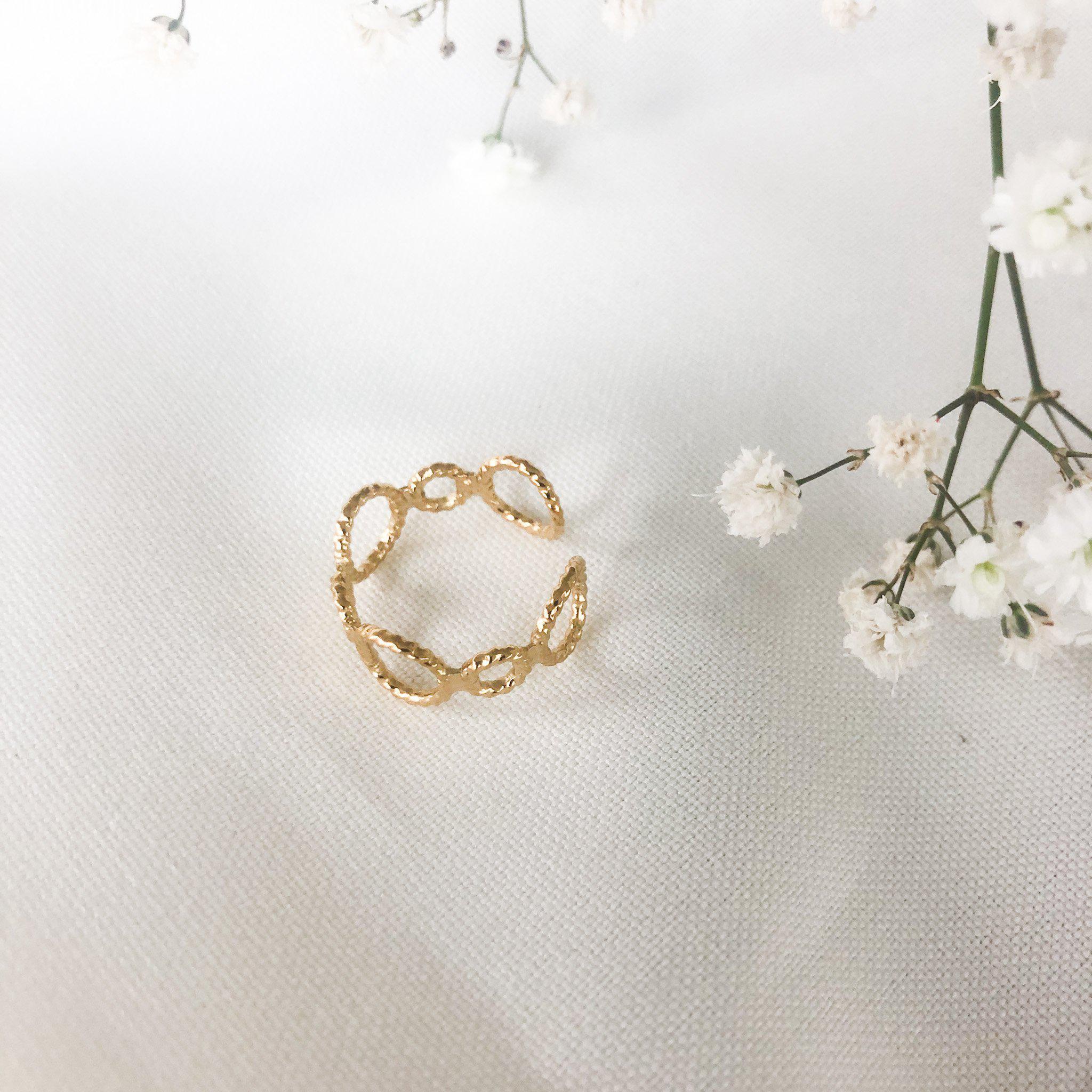 Bague petits et grands cercles ajourés en acier inoxydable doré-Lany-bijoux