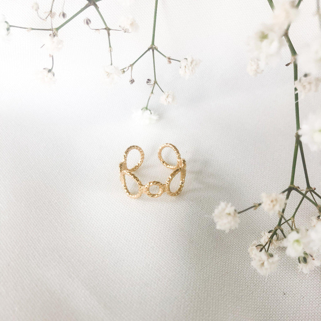 Bague petits et grands cercles ajourés en acier inoxydable doré-Lany-bijoux