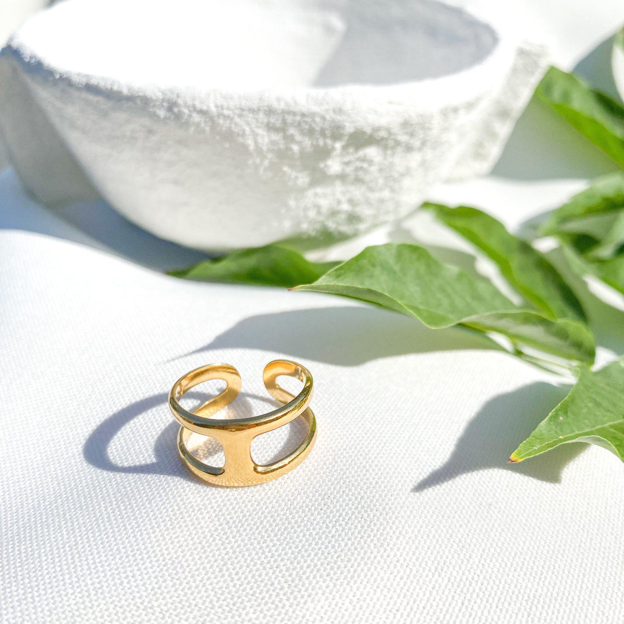 Bague forme arrondie en acier inoxydable doré - modèle ajustable-bague-Lany-bijoux