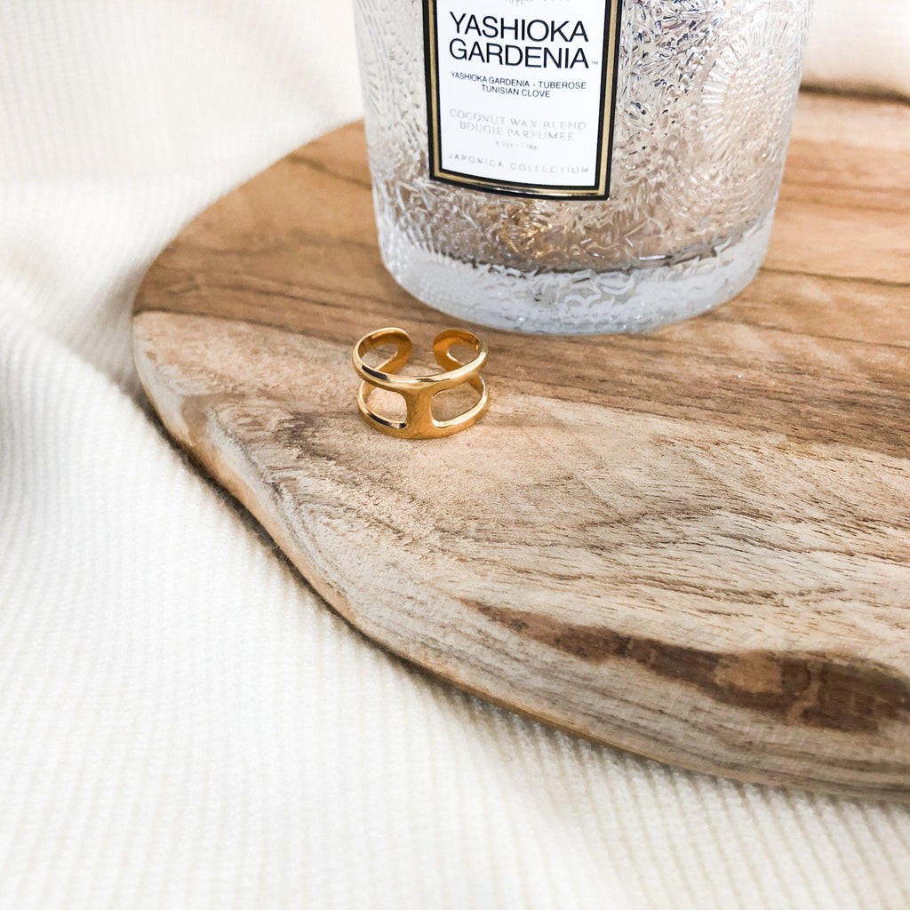 Bague forme arrondie en acier inoxydable doré - modèle ajustable-bague-Lany-bijoux