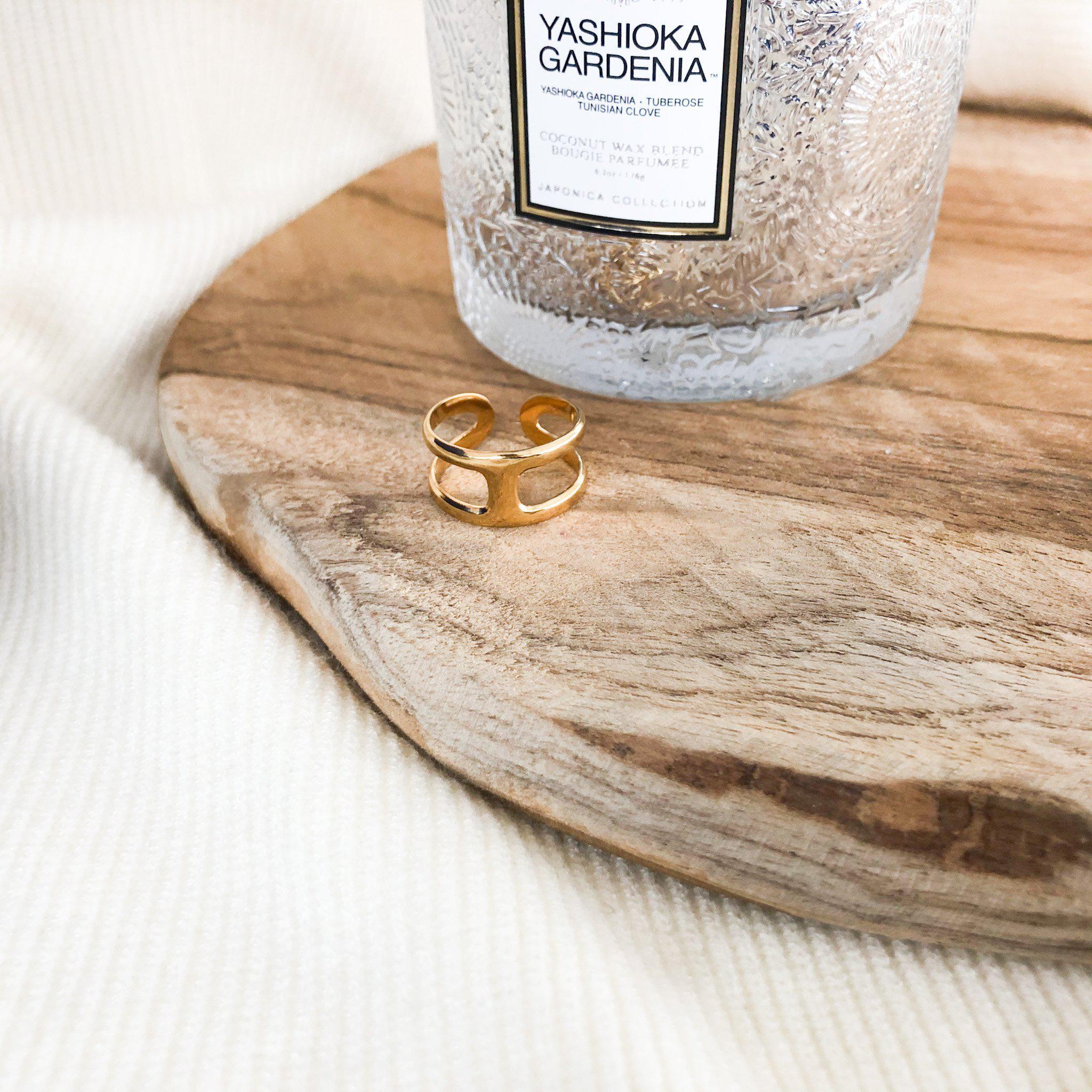 Bague forme arrondie en acier inoxydable doré - modèle ajustable-bague-Lany-bijoux