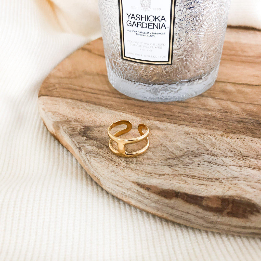 Bague forme arrondie en acier inoxydable doré - modèle ajustable-bague-Lany-bijoux