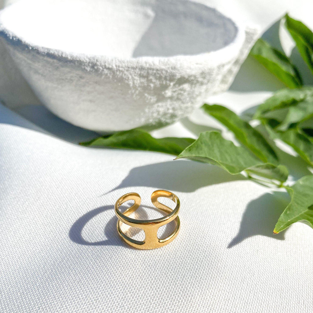 Bague forme arrondie en acier inoxydable doré - modèle ajustable-bague-Lany-bijoux