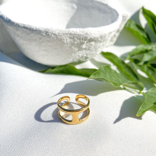 Bague forme arrondie en acier inoxydable doré - modèle ajustable-bague-Lany-bijoux