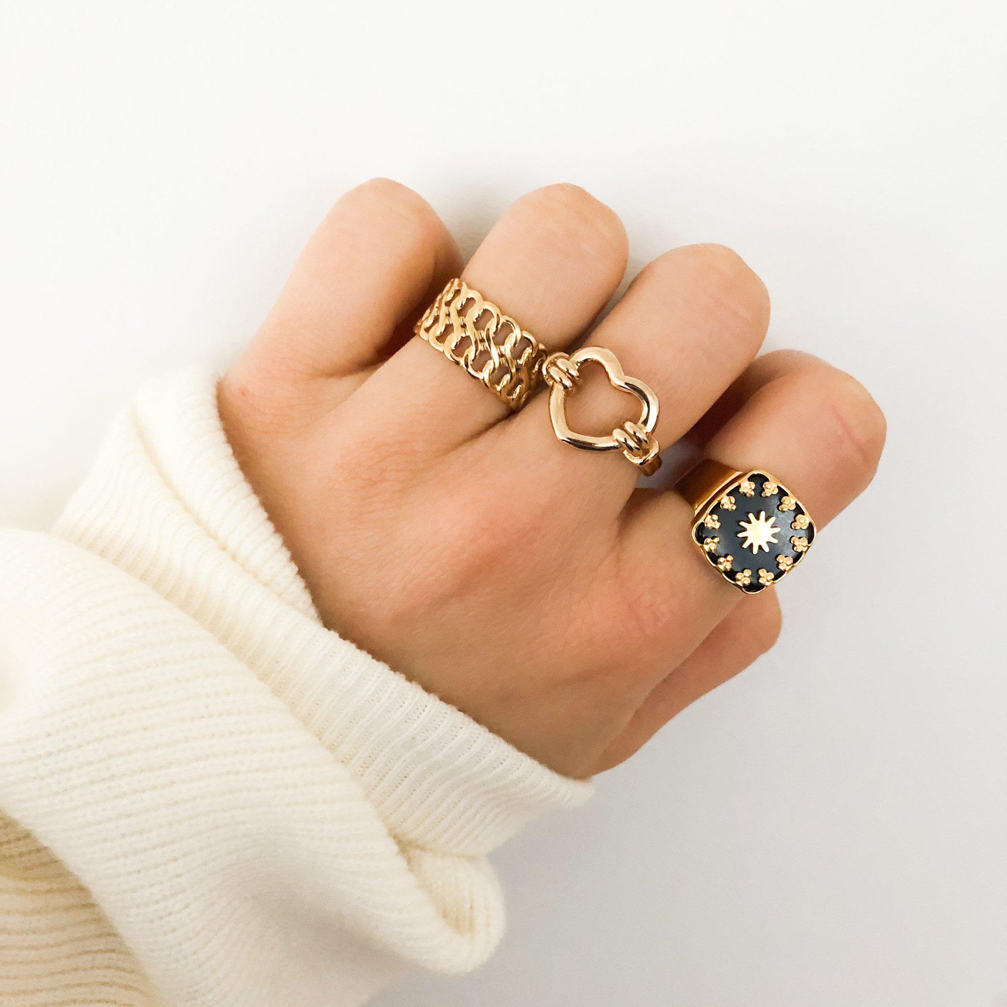 Bague moyenne double chaînes en acier inoxydable doré - modèle ajustable-bague-Lany-bijoux