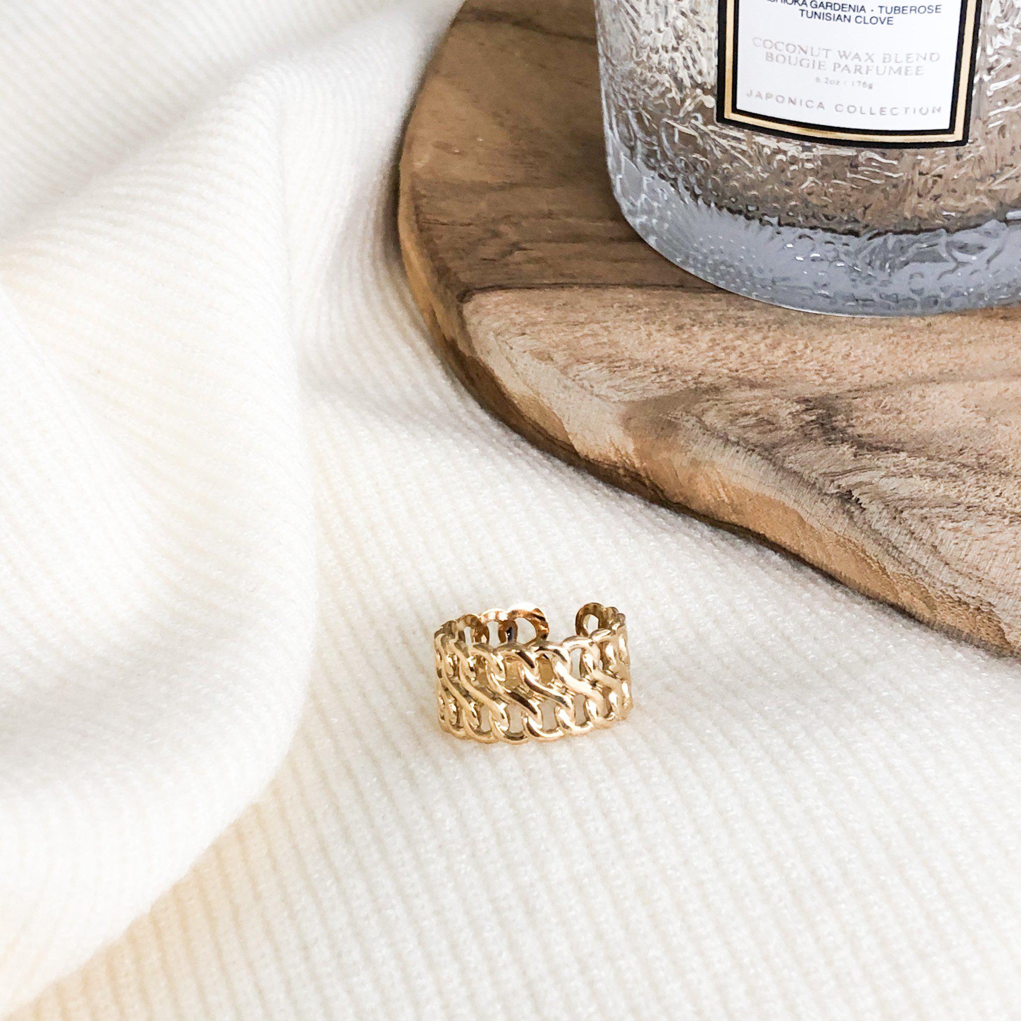 Bague moyenne double chaînes en acier inoxydable doré - modèle ajustable-bague-Lany-bijoux