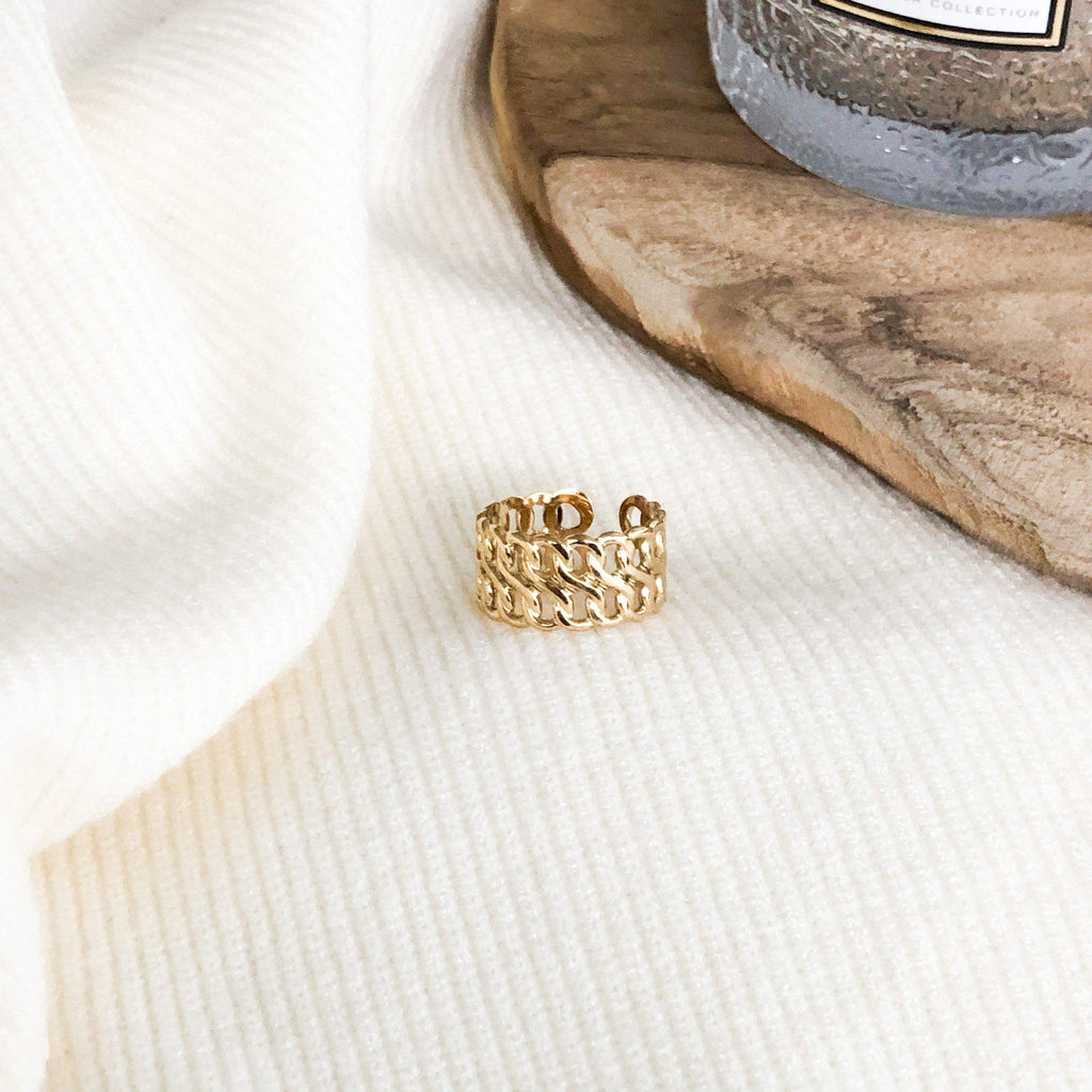 Bague moyenne double chaînes en acier inoxydable doré - modèle ajustable-bague-Lany-bijoux