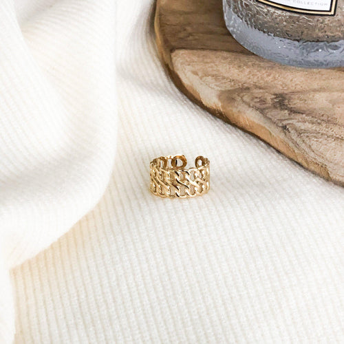 Bague moyenne double chaînes en acier inoxydable doré - modèle ajustable-bague-Lany-bijoux