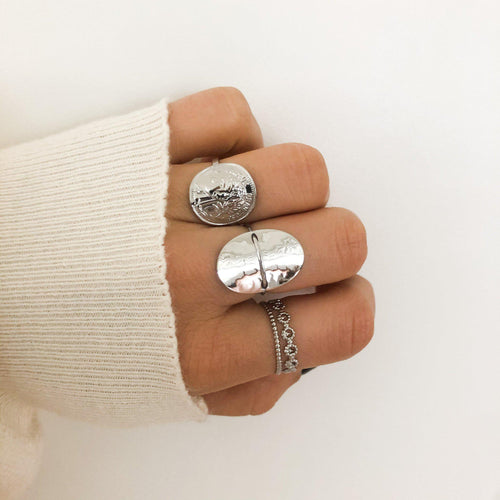 Bague pièce de monnaie en acier inoxydable argenté - modèle ajustable-bague-Lany-bijoux