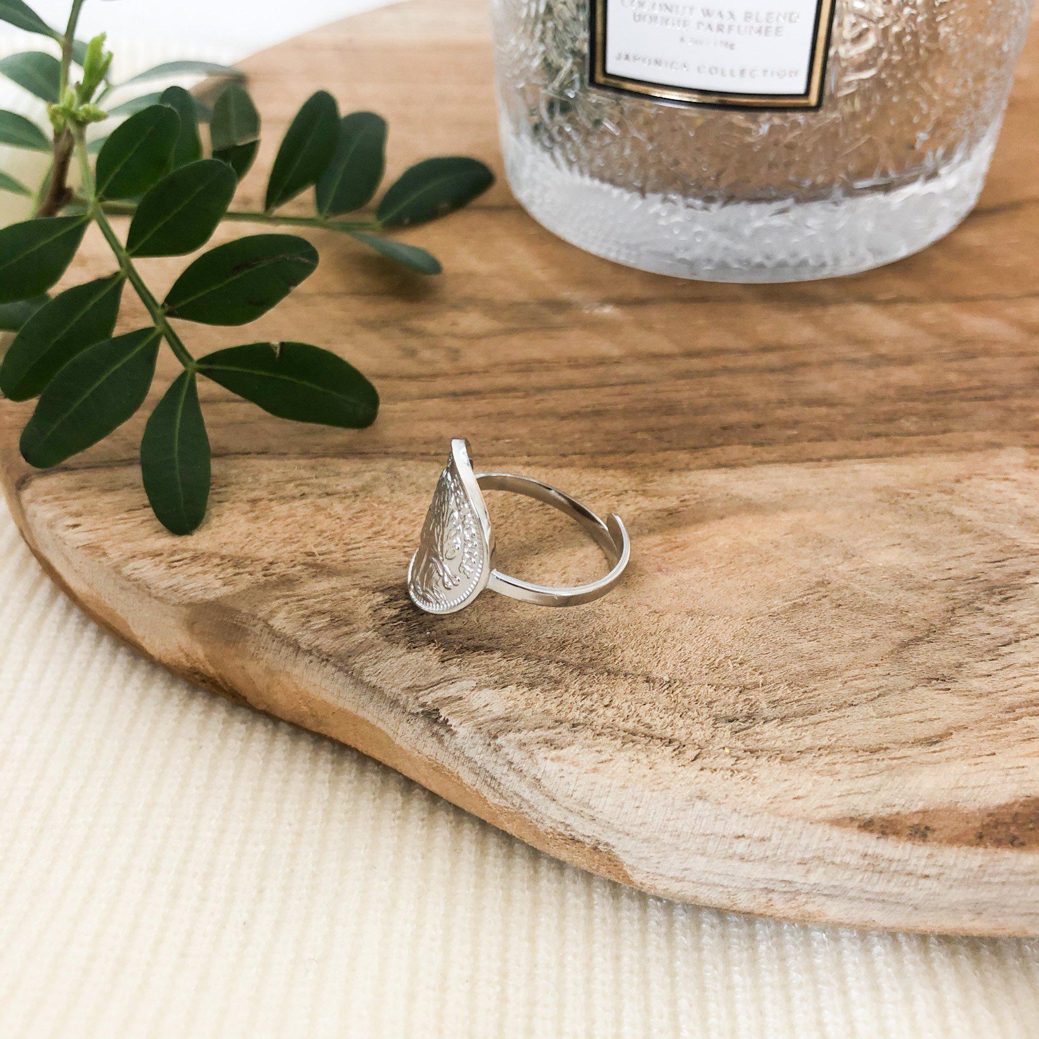 Bague pièce de monnaie en acier inoxydable argenté - modèle ajustable-bague-Lany-bijoux