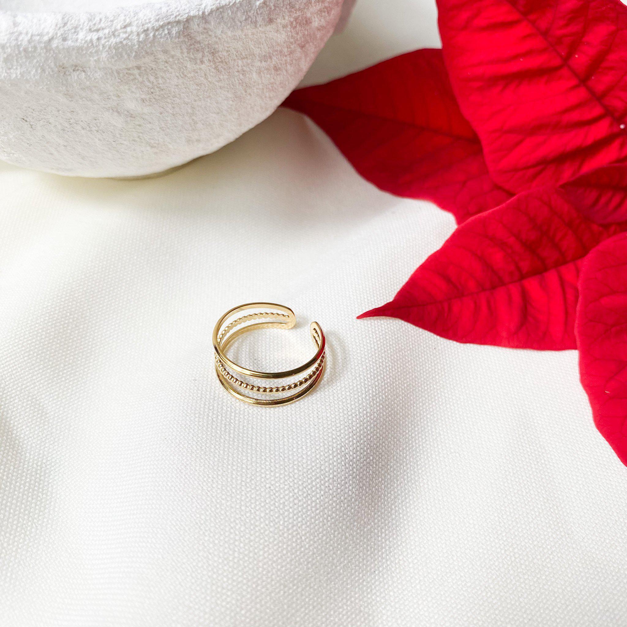 Bague fine composée de trois anneaux en acier inoxydable doré - modèle ajustable-Lany-bijoux