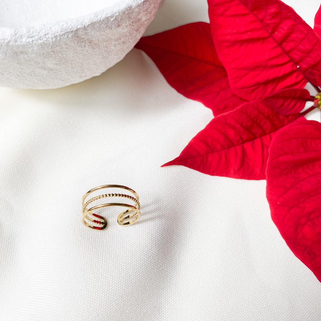 Bague fine composée de trois anneaux en acier inoxydable doré - modèle ajustable-Lany-bijoux