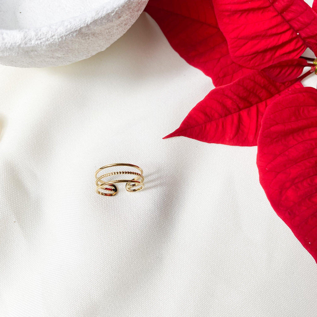 Bague fine composée de trois anneaux en acier inoxydable doré - modèle ajustable-Lany-bijoux