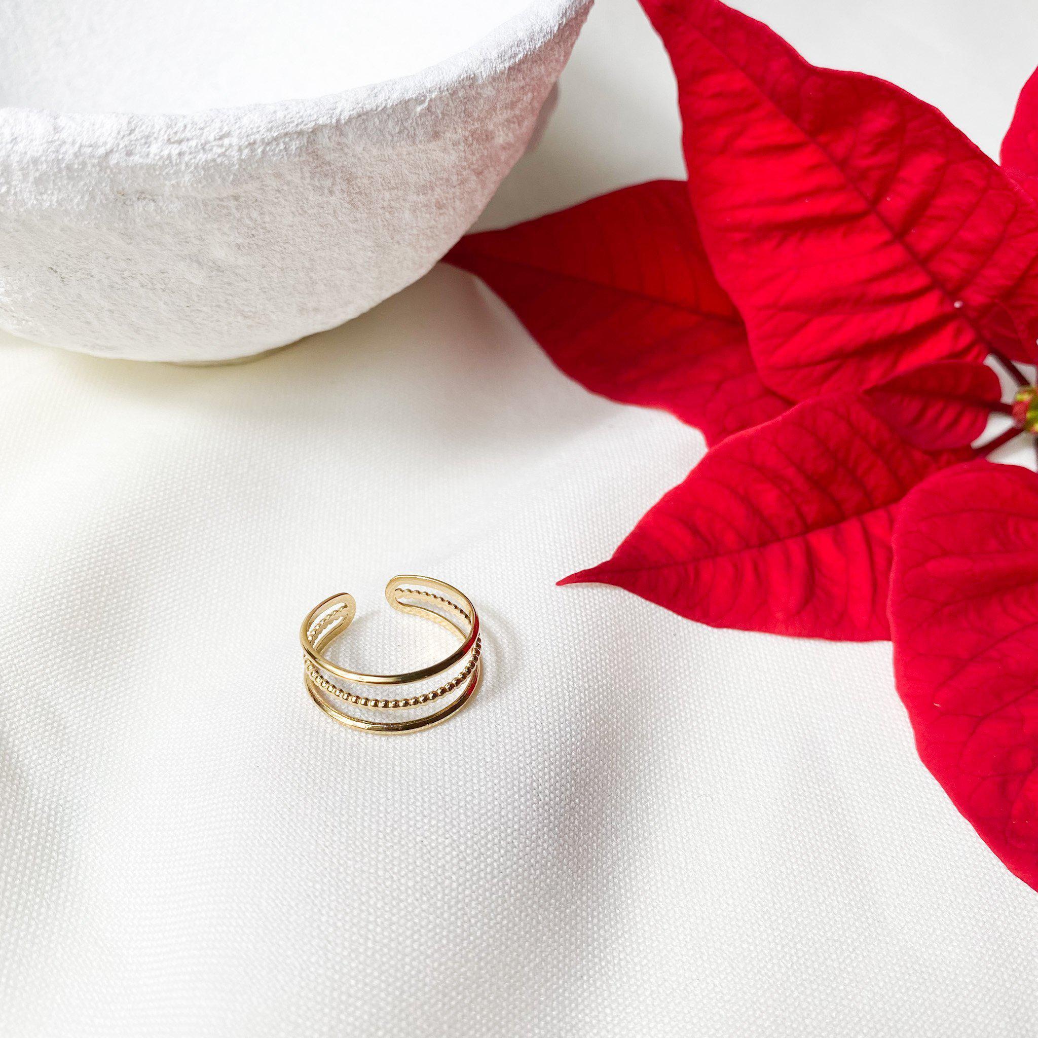 Bague fine composée de trois anneaux en acier inoxydable doré - modèle ajustable-Lany-bijoux