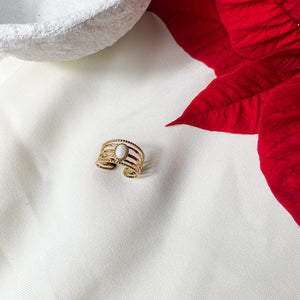 Bague cinq anneaux fins avec une pierre blanche en acier inoxydable doré - modèle ajustable.-Lany-bijoux