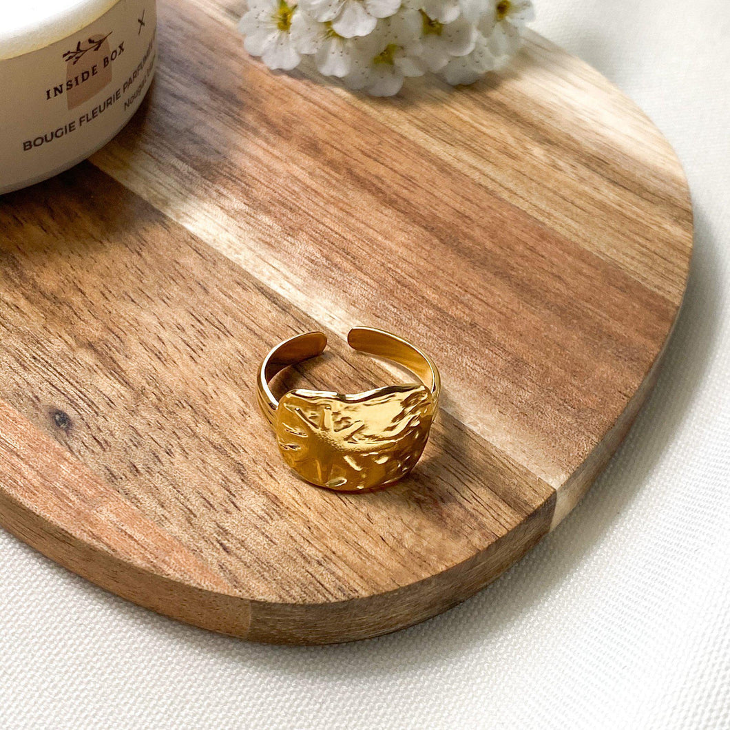 Bague constellations martelée en acier inoxydable doré - modèle ajustable-bague-Lany-bijoux