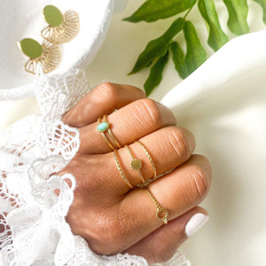 Bague deux anneaux fins pour femme avec pierre turquoise en acier inoxydable doré - modèle ajustable.-Bagues-Lany-bijoux