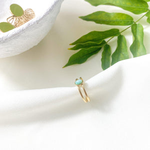 Bague deux anneaux fins pour femme avec pierre turquoise en acier inoxydable doré - modèle ajustable.-Bagues-Lany-bijoux