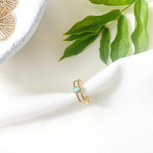 Charger l&#39;image dans la galerie, Bague deux anneaux fins pour femme avec pierre turquoise en acier inoxydable doré - modèle ajustable.-Bagues-Lany-bijoux
