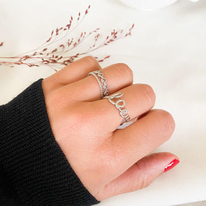 Bague double anneaux en acier inoxydable argenté - modèle ajustable-Lany-bijoux