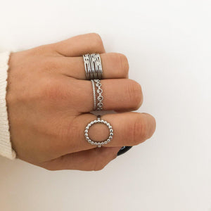 Bague double anneaux en acier inoxydable argenté - modèle ajustable-Lany-bijoux