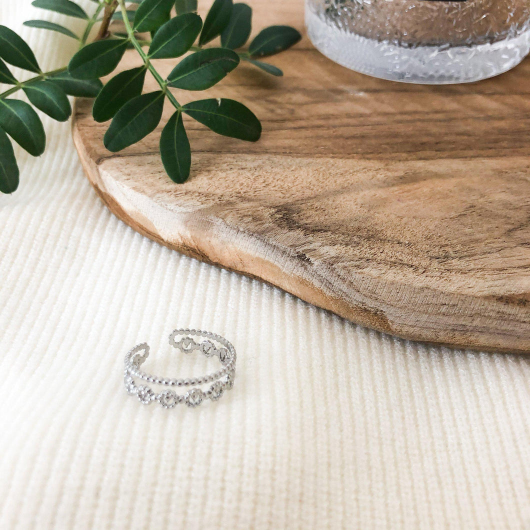Bague double anneaux en acier inoxydable argenté - modèle ajustable-Lany-bijoux