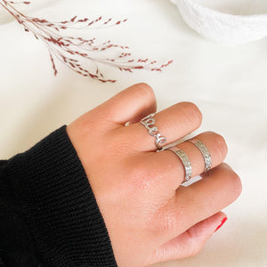 Bague love en acier inoxydable argenté - modèle ajustable.-Lany-bijoux