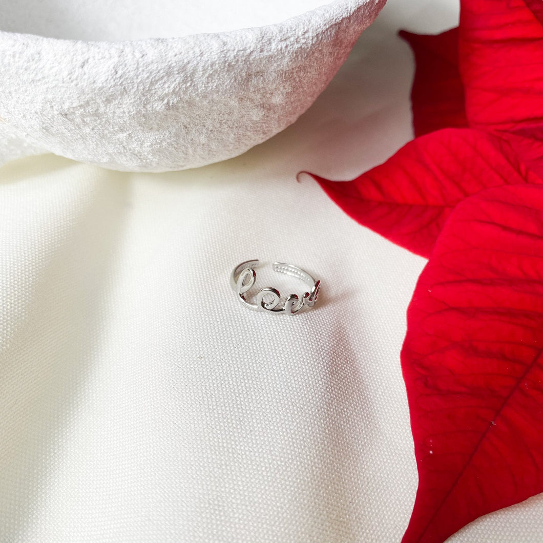 Bague love en acier inoxydable argenté - modèle ajustable.-Lany-bijoux