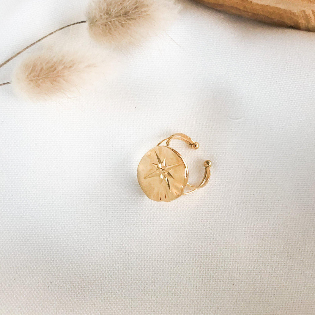 Bague pièce avec une d'étoile en acier inoxydable doré - modèle ajustable Lalie-Lany-bijoux