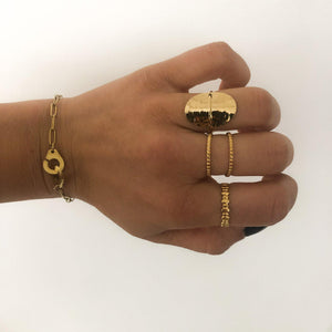 Bague pièce ovale martelée en acier inoxydable doré - modèle ajustable-Lany-bijoux