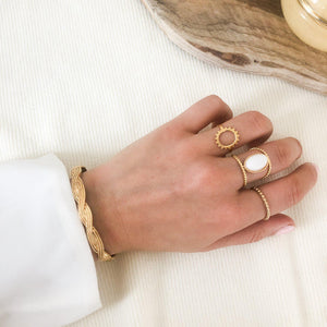 Bague pierre blanche sertie de deux anneaux en acier inoxydable doré-bague-Lany-bijoux