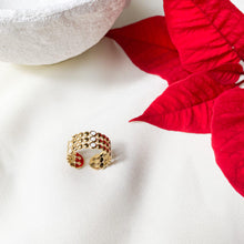 Charger l&#39;image dans la galerie, Bague trois anneaux composés de petites boules dont certaines blanches en acier inoxydable doré - modèle ajustable.-Lany-bijoux
