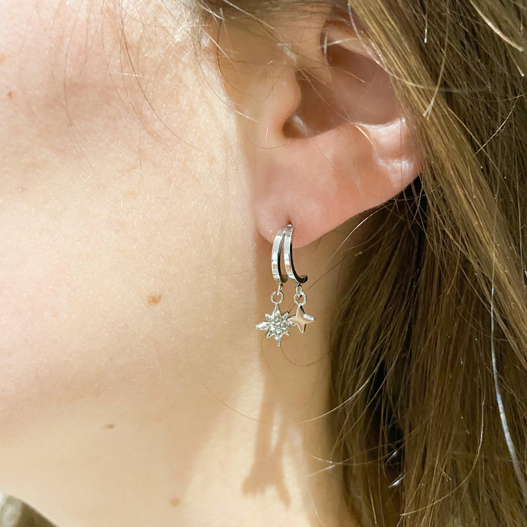 Boucles étoiles argentées-Lany-bijoux