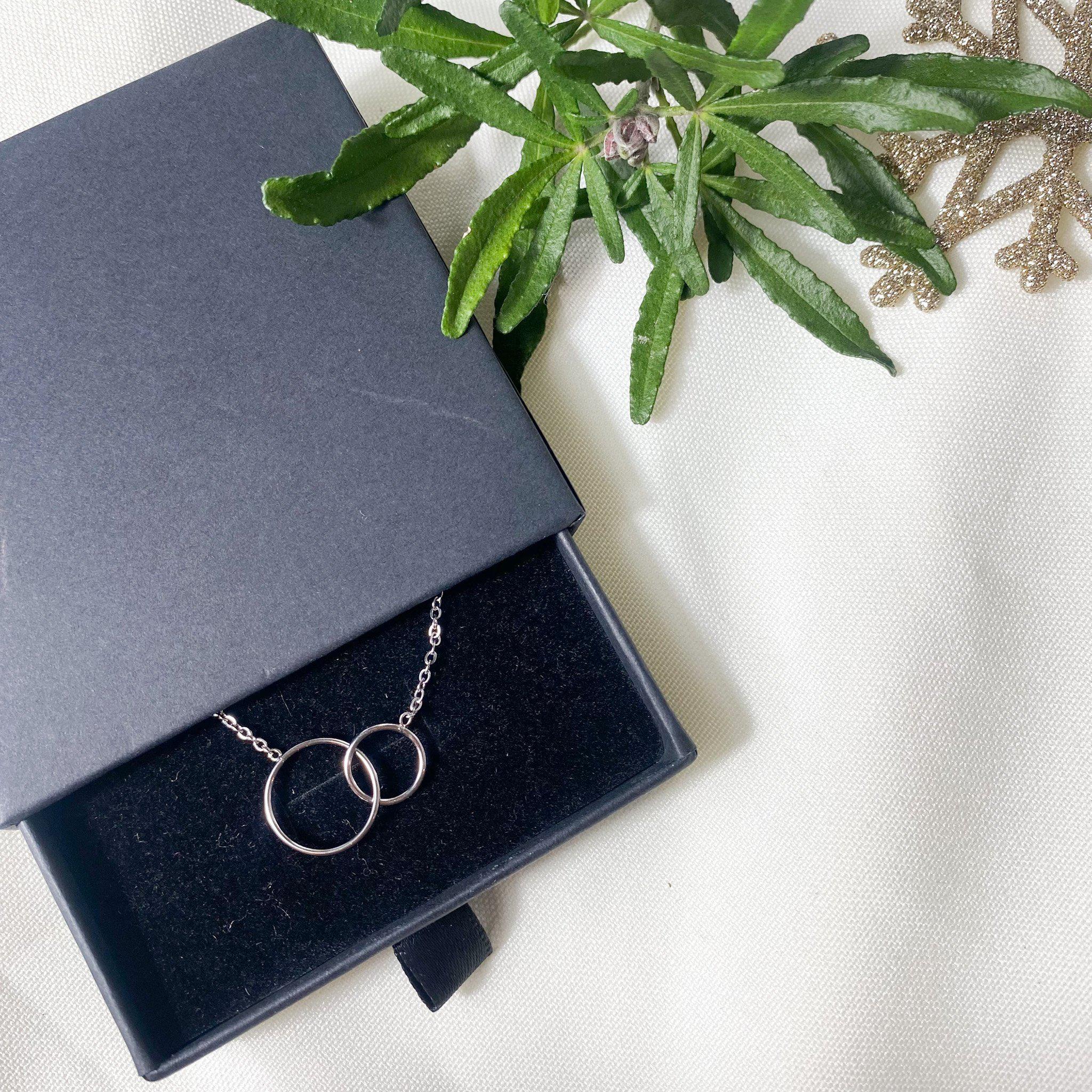 Collier deux anneaux enlacés argentés en acier inoxydable-Lany-bijoux