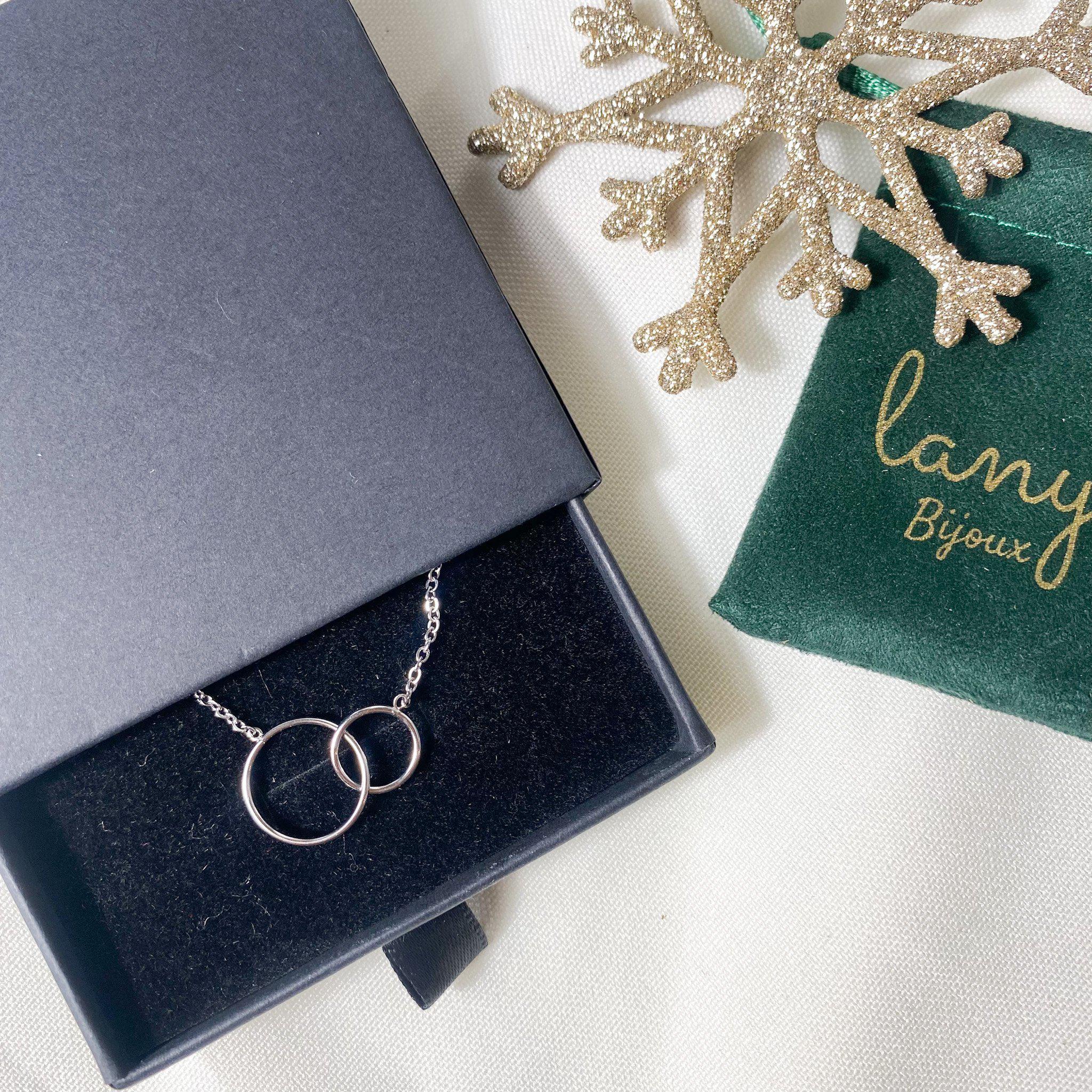 Collier deux anneaux enlacés argentés en acier inoxydable-Lany-bijoux