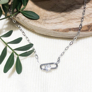 Collier cadenas argenté avec strass en acier inoxydable-Collier-Lany-bijoux