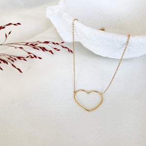 Collier love mailles fines avec cœur ajouré doré en acier inoxydable-Collier-Lany-bijoux