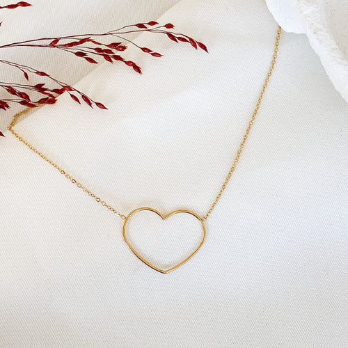 Collier love mailles fines avec cœur ajouré doré en acier inoxydable-Collier-Lany-bijoux