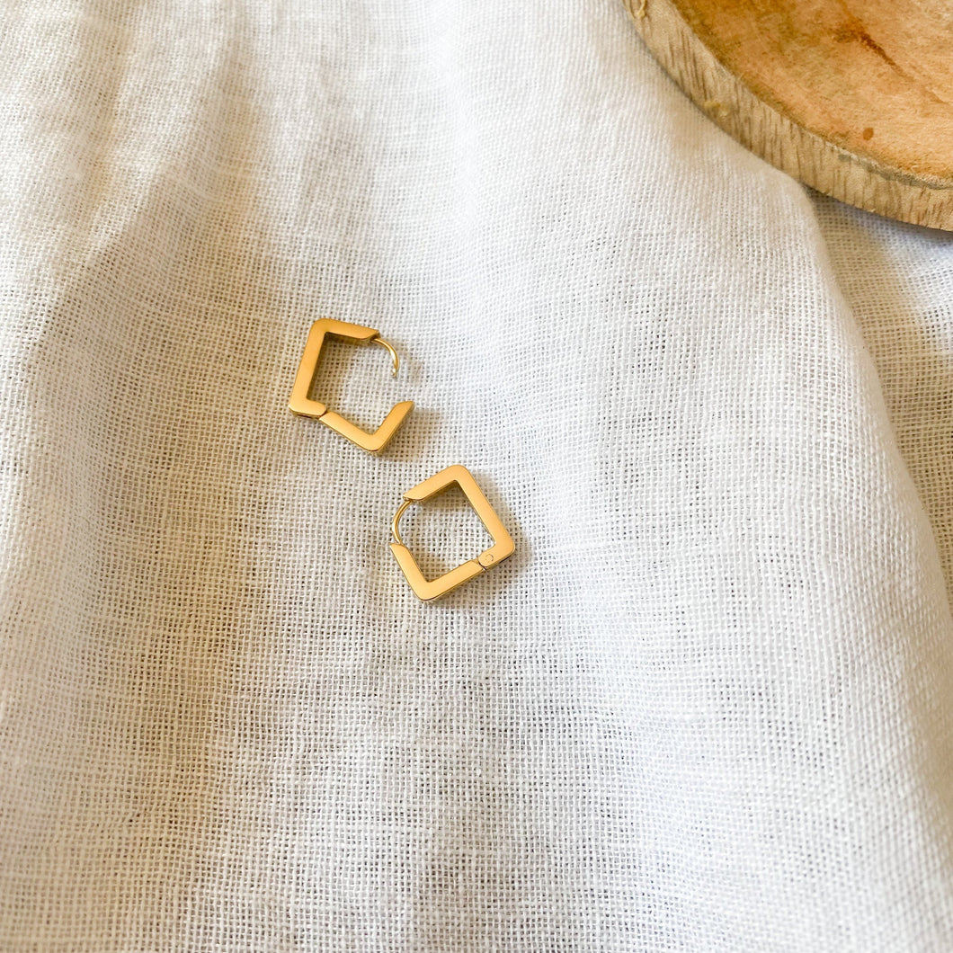 Petites créoles carrées en acier inoxydable doré-Lany-bijoux