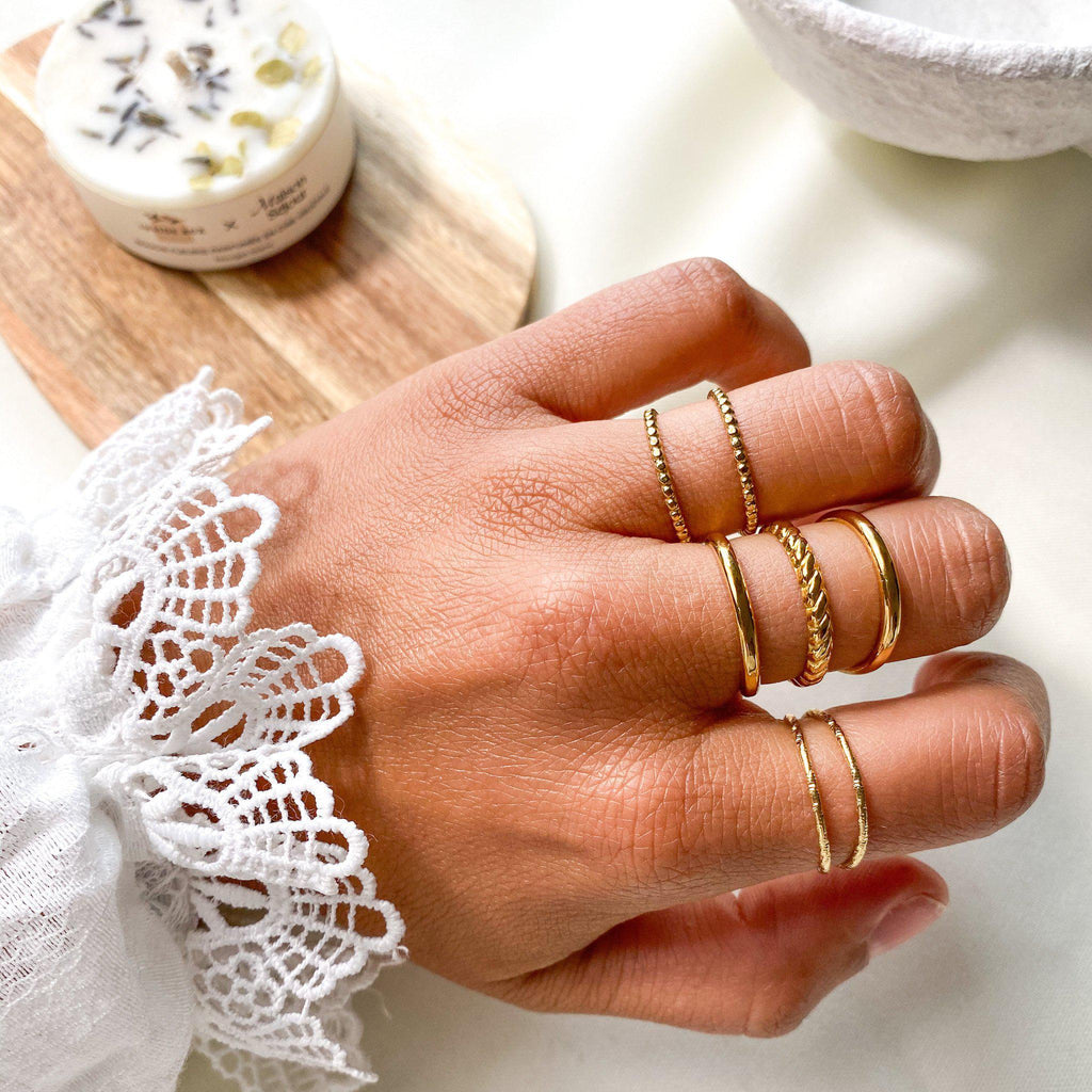 Bague Armelle double anneau en acier inoxydable doré, modèle ajustable – Lany-bijoux