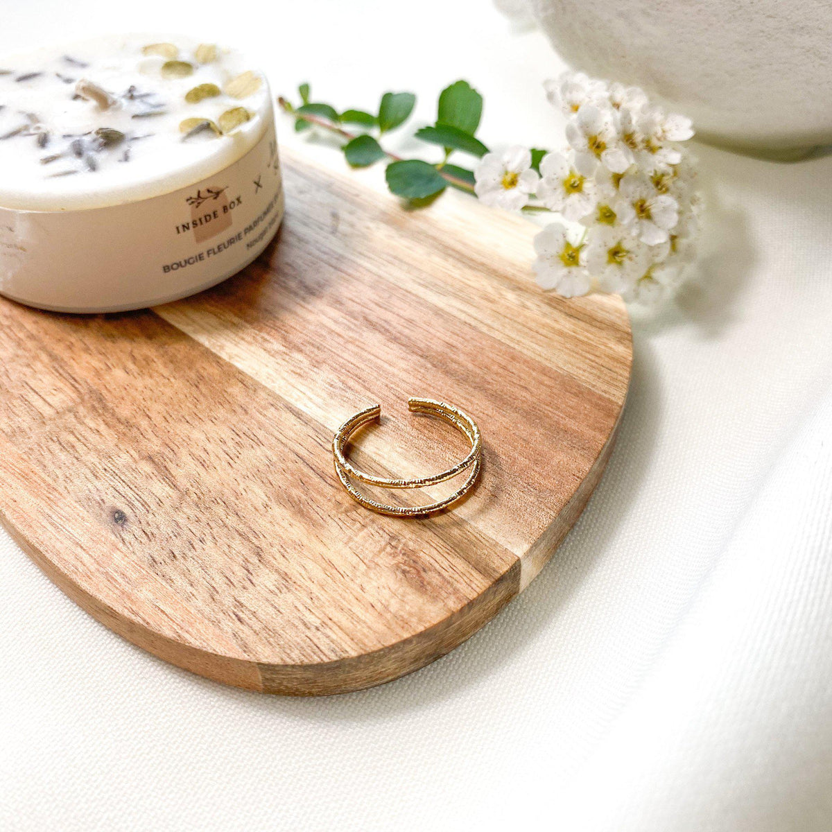 Bague Armelle double anneau en acier inoxydable doré, modèle ajustable – Lany-bijoux