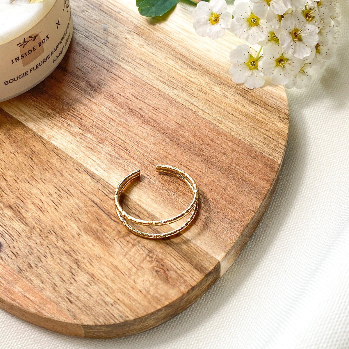 Bague Armelle double anneau en acier inoxydable doré, modèle ajustable – Lany-bijoux