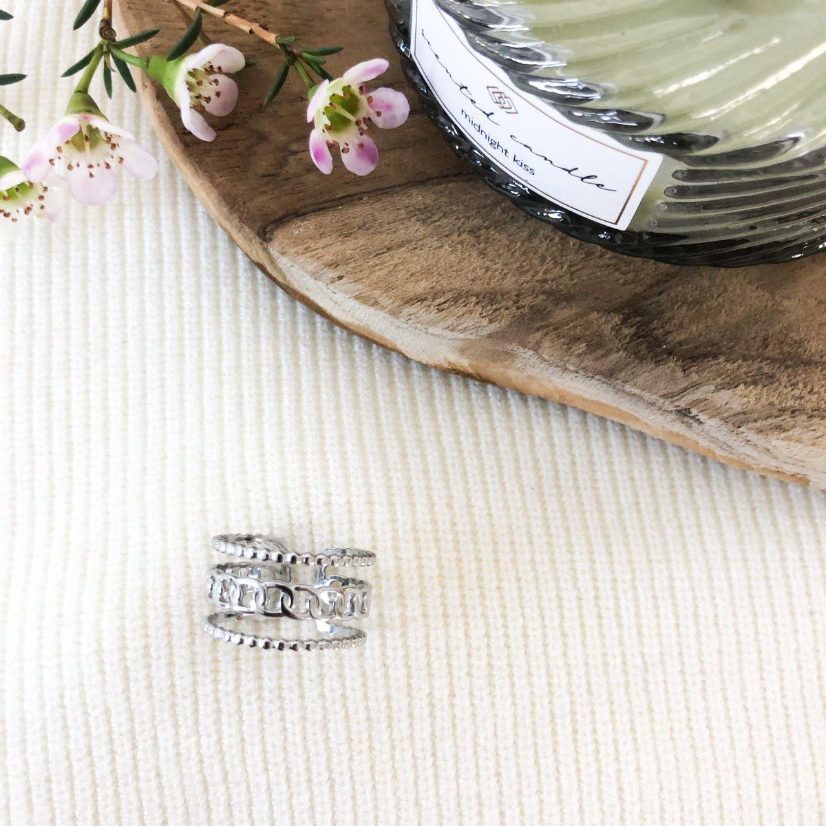 Bague Atipa trois anneaux dont un motif chaîne en acier inoxydable argenté – Lany-bijoux