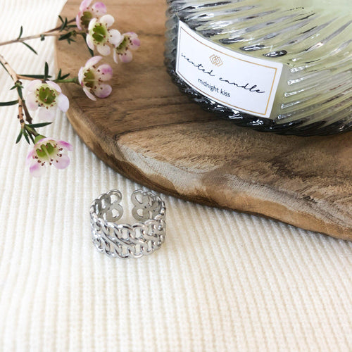 Bague Gaëlle double chaîne en acier inoxydable argenté, modèle ajustable – Lany-bijoux