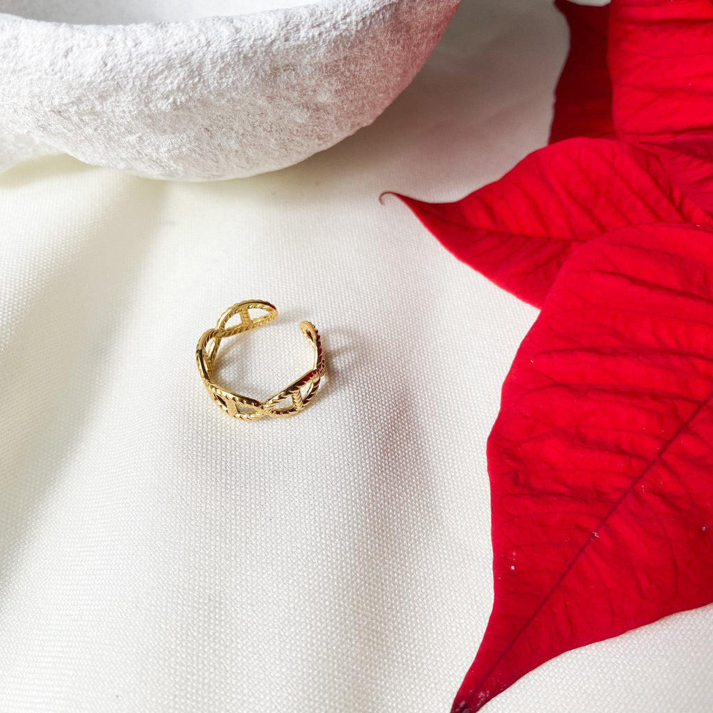 Bague Nyla maillons en acier inoxydable doré, modèle ajustable – Lany-bijoux