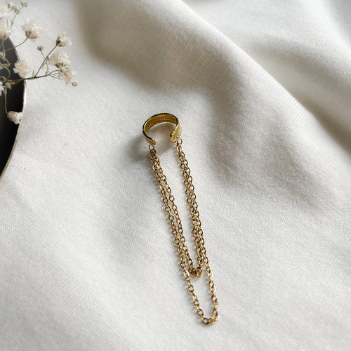Bague d'oreille Élise anneau martelé et chaîne en acier inoxydable doré – Lany-bijoux