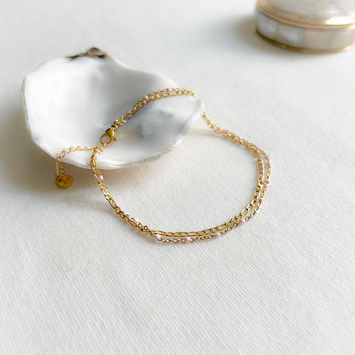 Bracelet de cheville Ana rose en acier inoxydable doré – Lany-bijoux